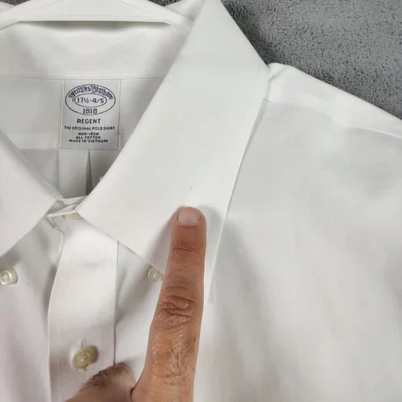Brooks Brothers Dress Shirt Adult 17.5 4/5 XL 2XL White Button Up Regent Men - Picture 8 of 10